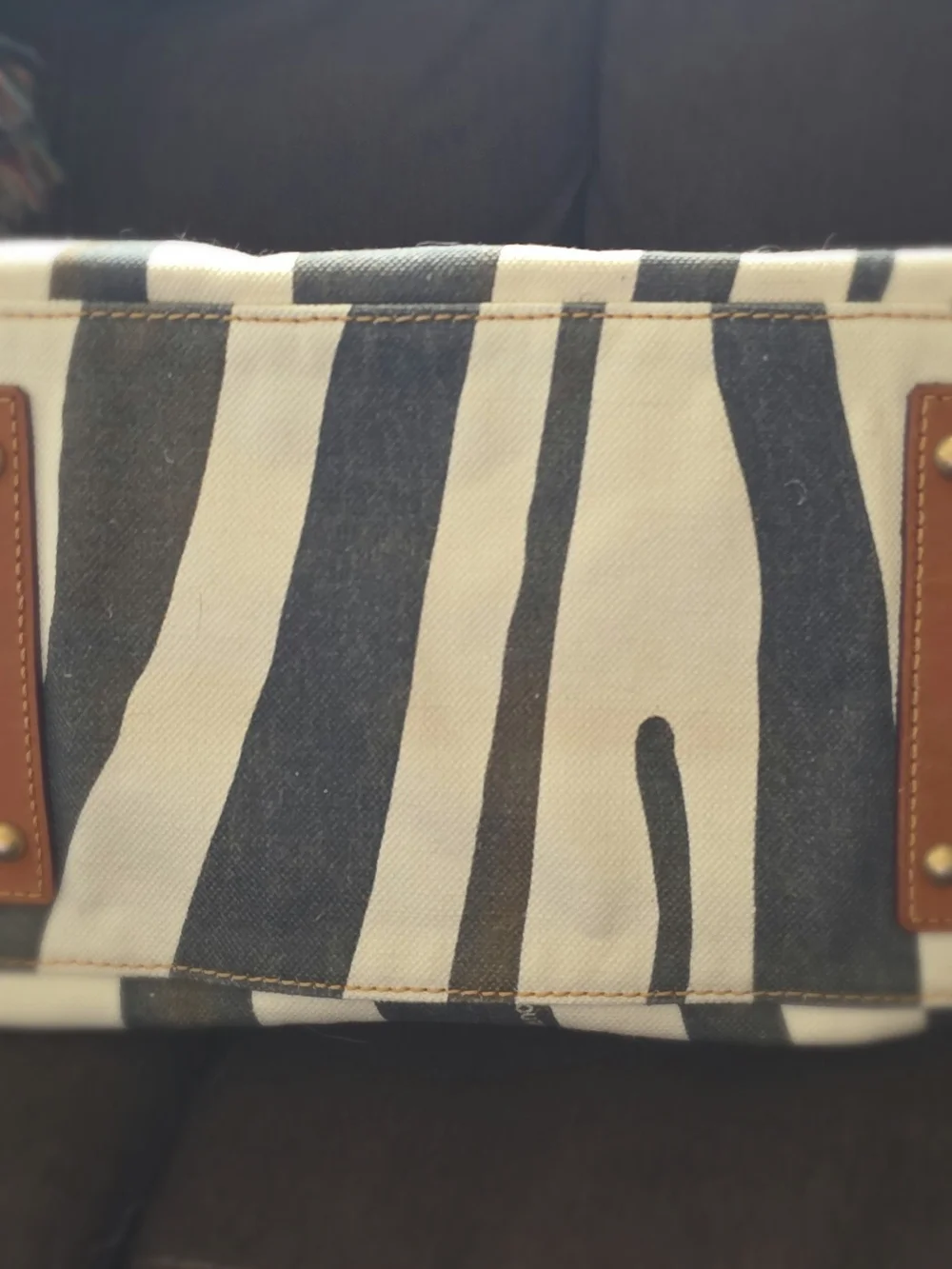 Dooney & Bourke Black and White Zebra-Print Satchel with Brown Leather Trim
